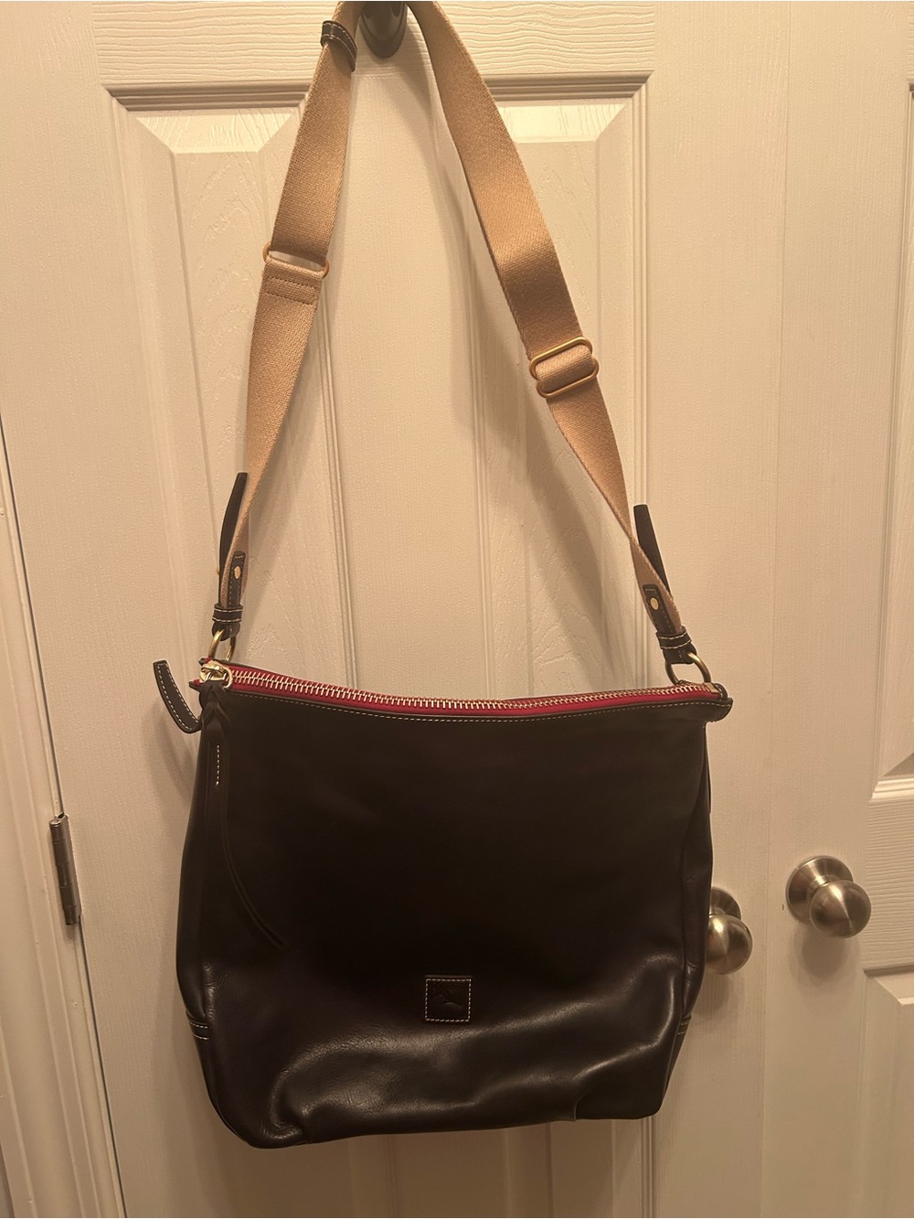Dooney & Bourke Tilton Midnight Blue Leather Crossbody Bag with Tan Strap